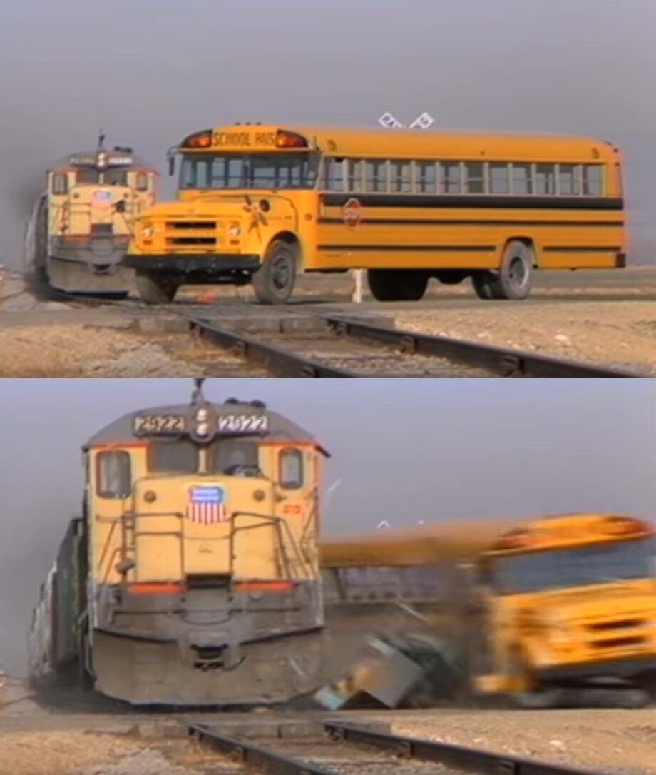 A train hitting a school bus